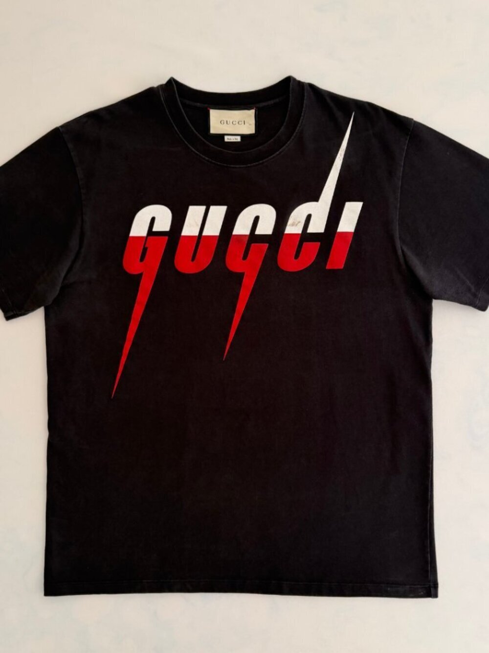 Gucci Black Cotton Blade Logo Print T-Shirt